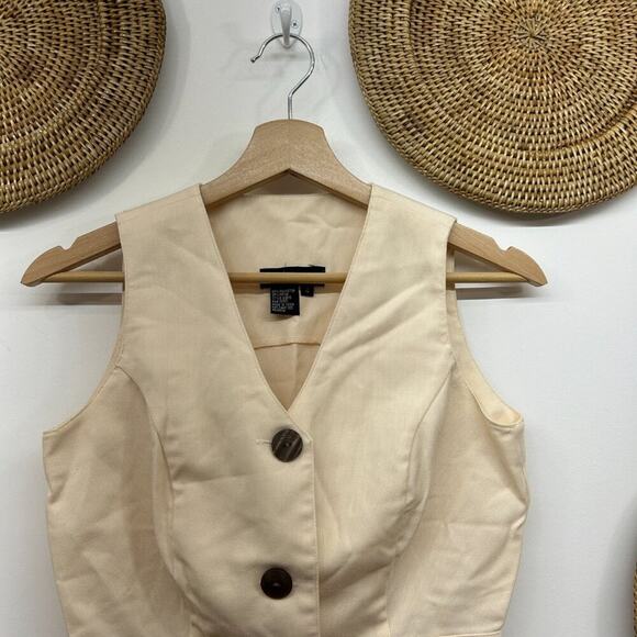 Vintage Y2K 90s Boutique Europa Neutral Cream Tailored Cropped Crop Tank Top 4 - Picture 3 of 5